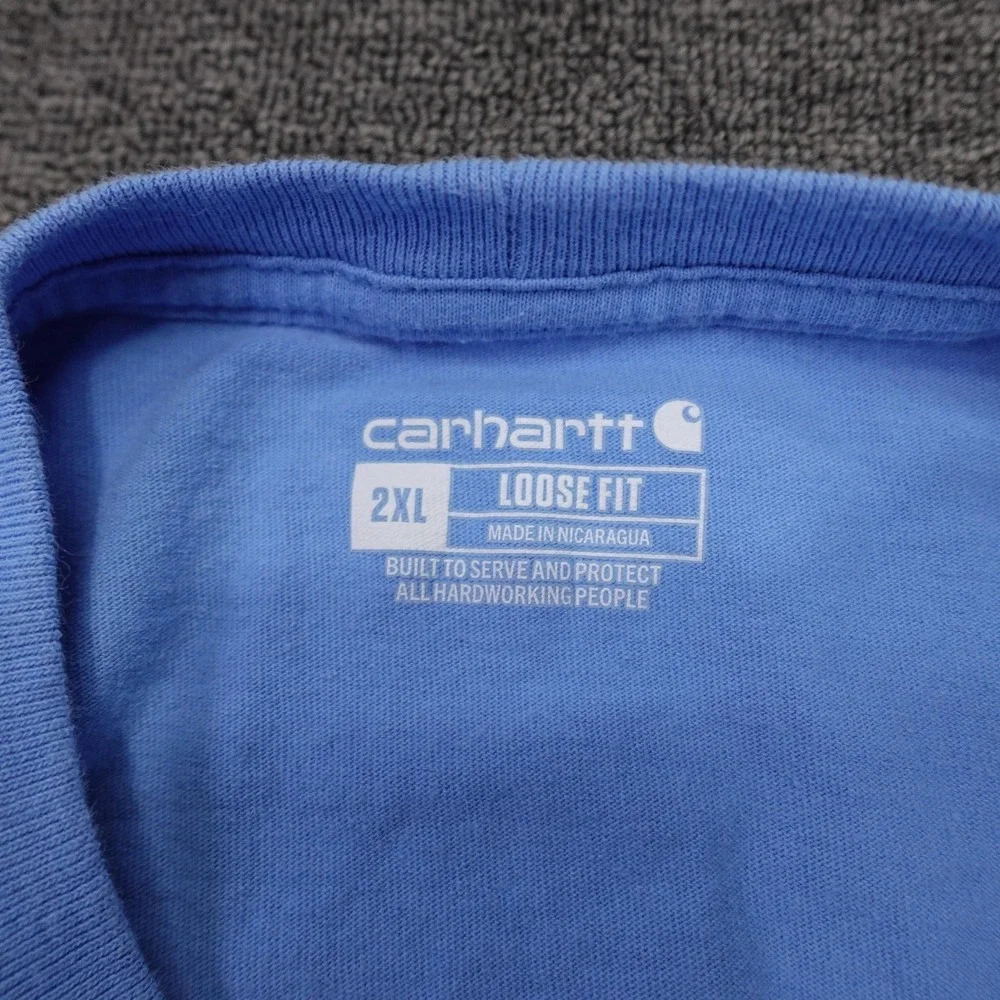 Carhartt Shirt Mens 2XL Blue Short Sleeve Pocket Tee Loose Fit Tagless Workwear